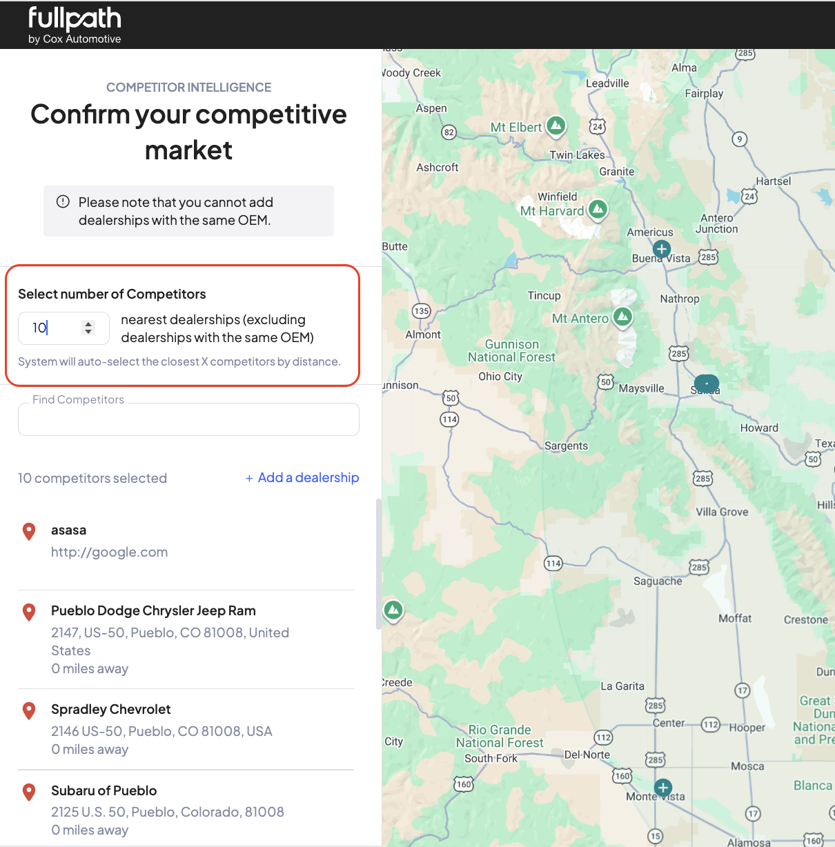Setting a maximum count of nearest competitors in the Competitors Map